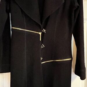 Eva Varro black coat with gold zippers and clasps size medium